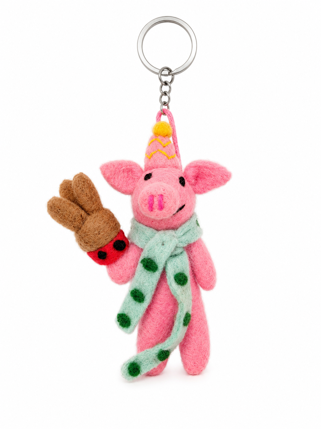 Felt Decoration/Keyring Pig with a Robin