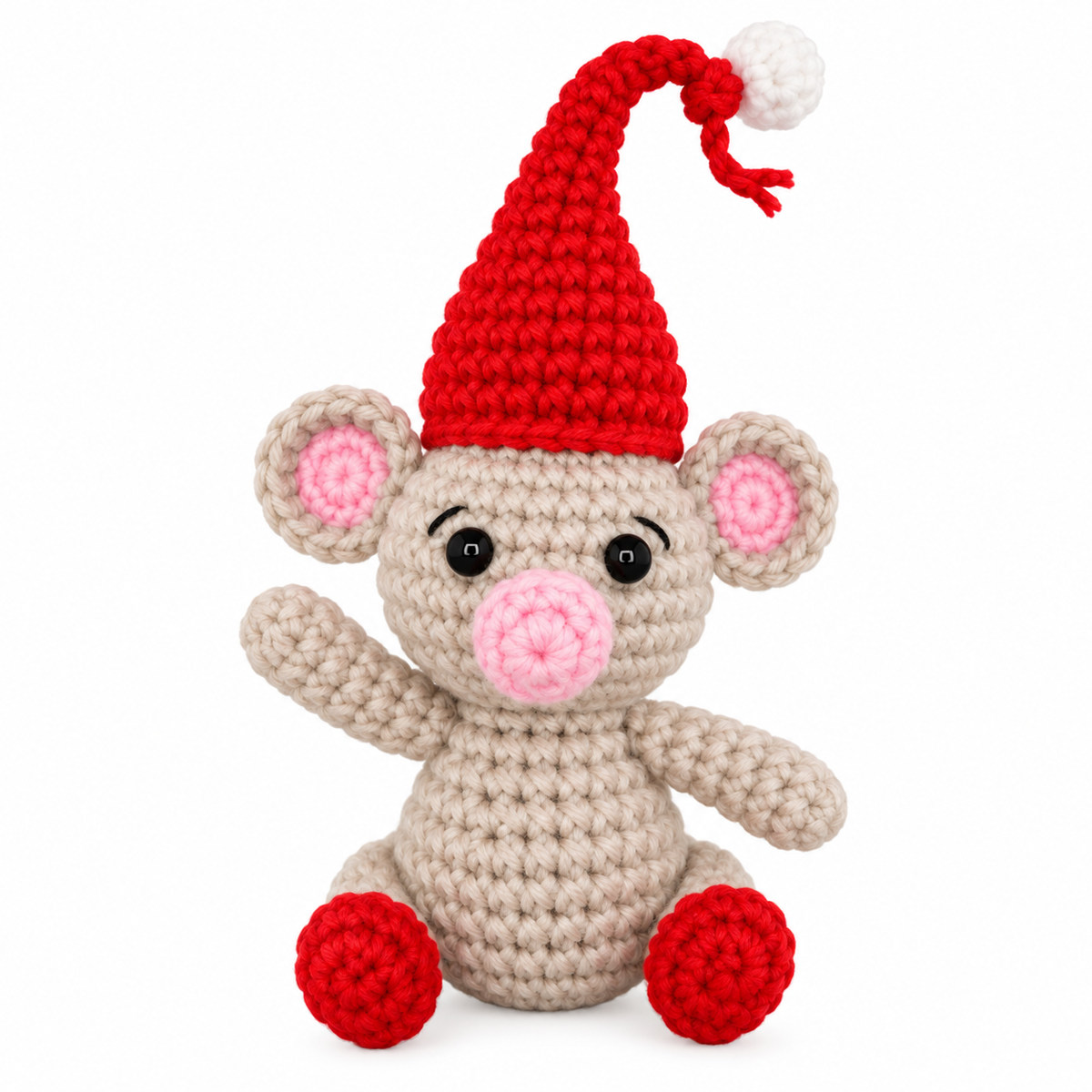 Xmas Mouse Red Hat Hanging Crochet Decoration