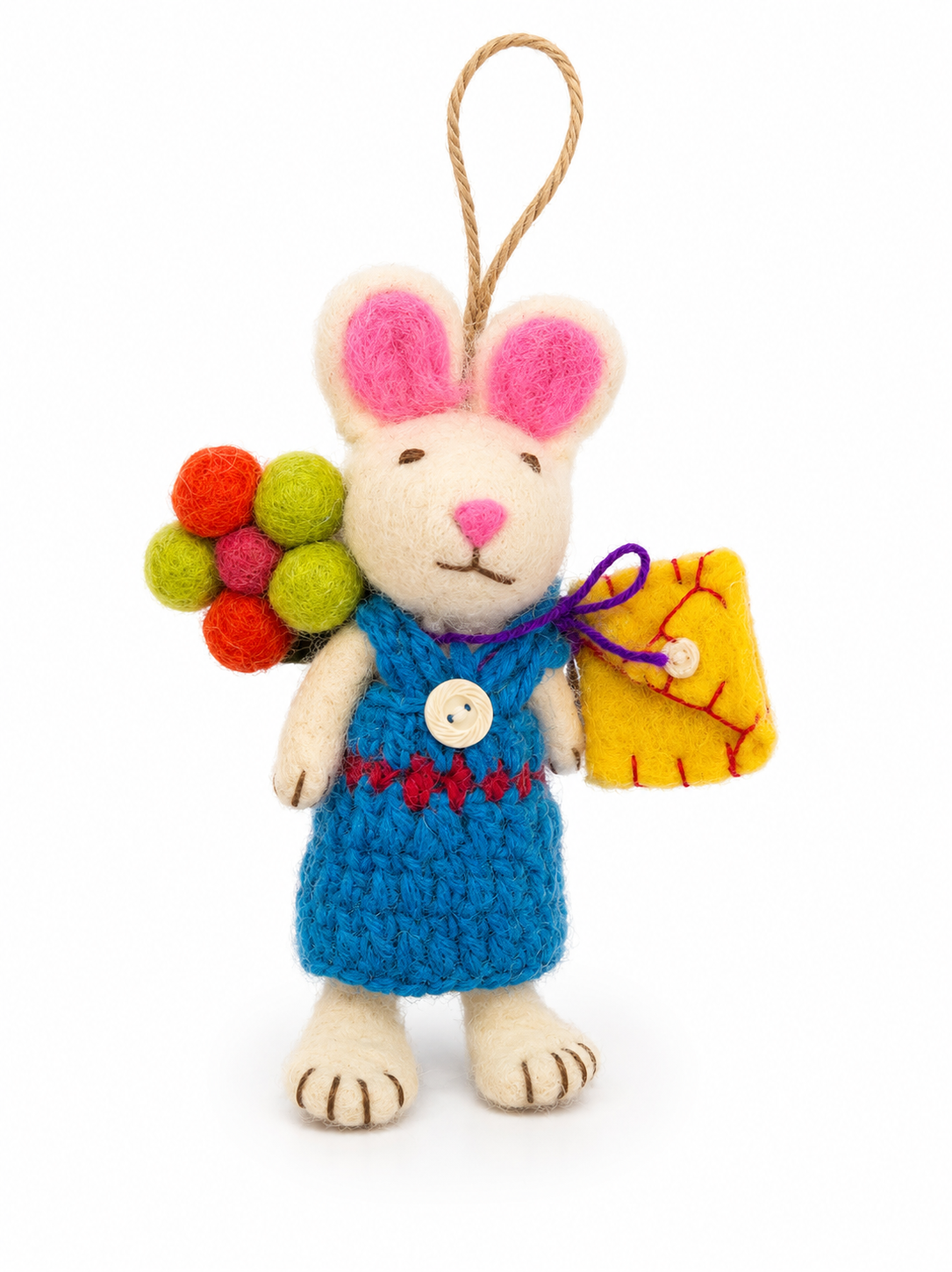 Felt Decoration/Keyring Bunny with Yellow Bag and Balloons