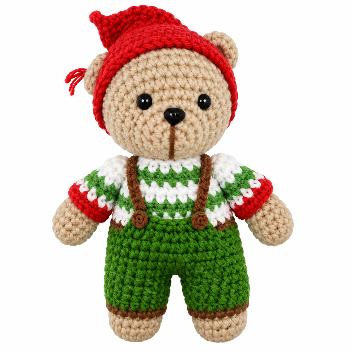Xmas Bear in a green costume Hanging Crochet Decoration