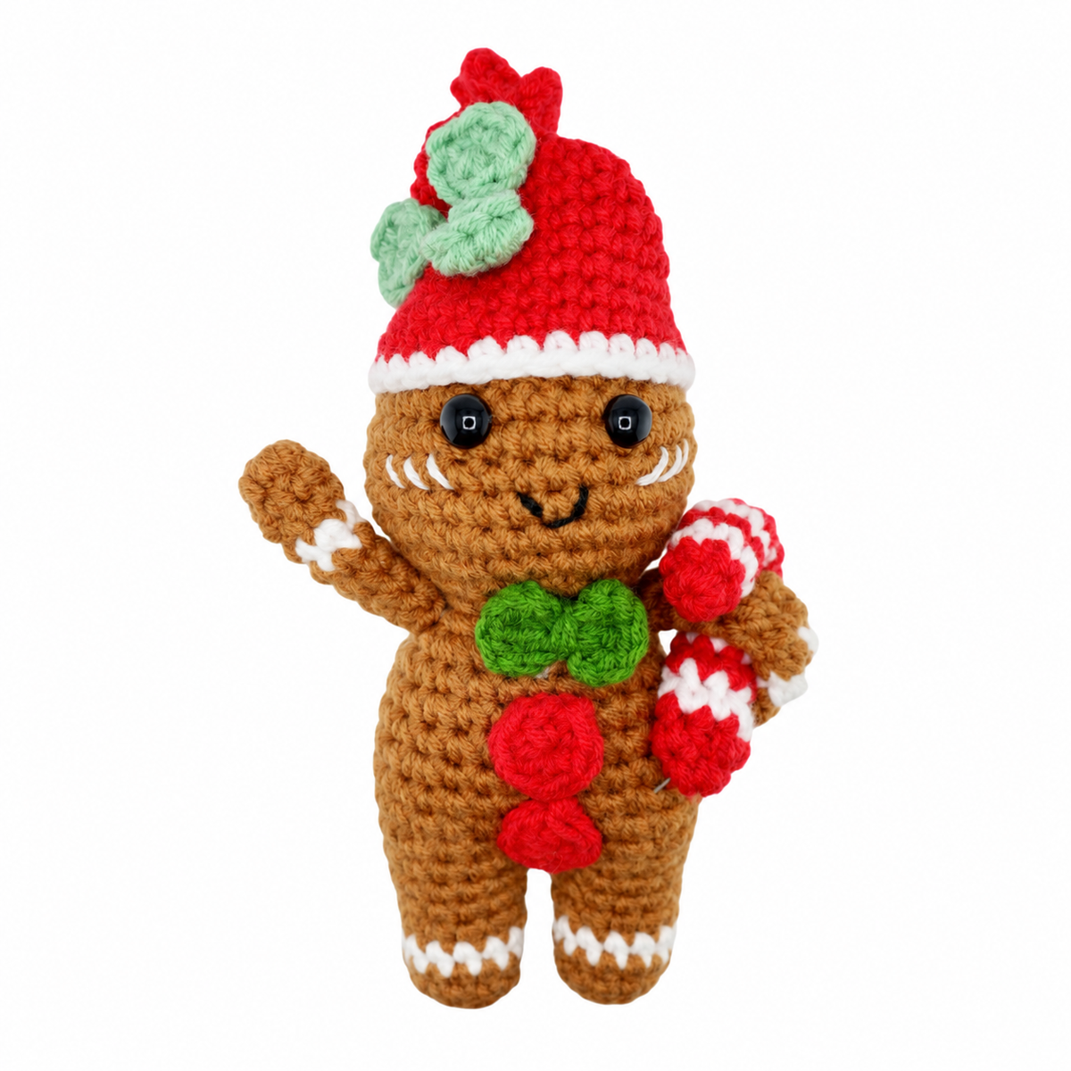 Xmas Gingerbread with Candy Cane Hanging Crochet Decoration
