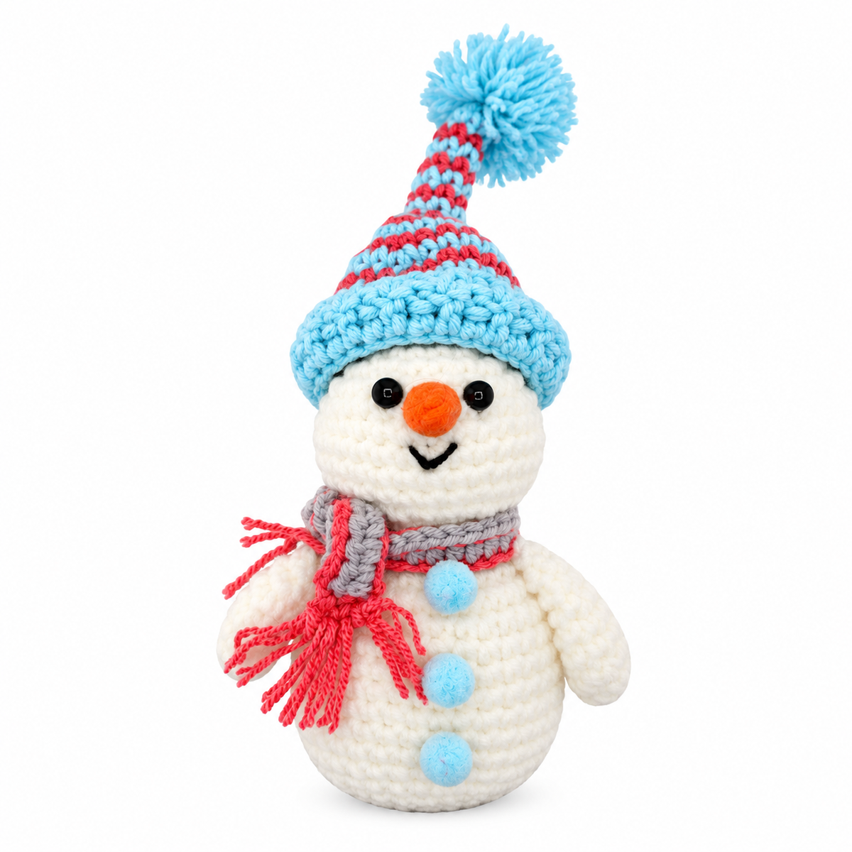 Xmas Snowman Blue Hat Hanging Crochet Decoration