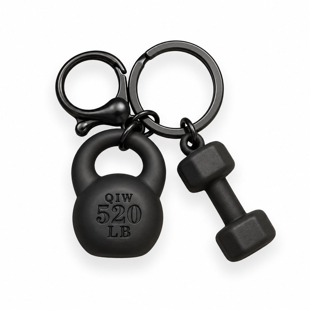 Black Fitness Dumbbell & Kettlebell Keyring