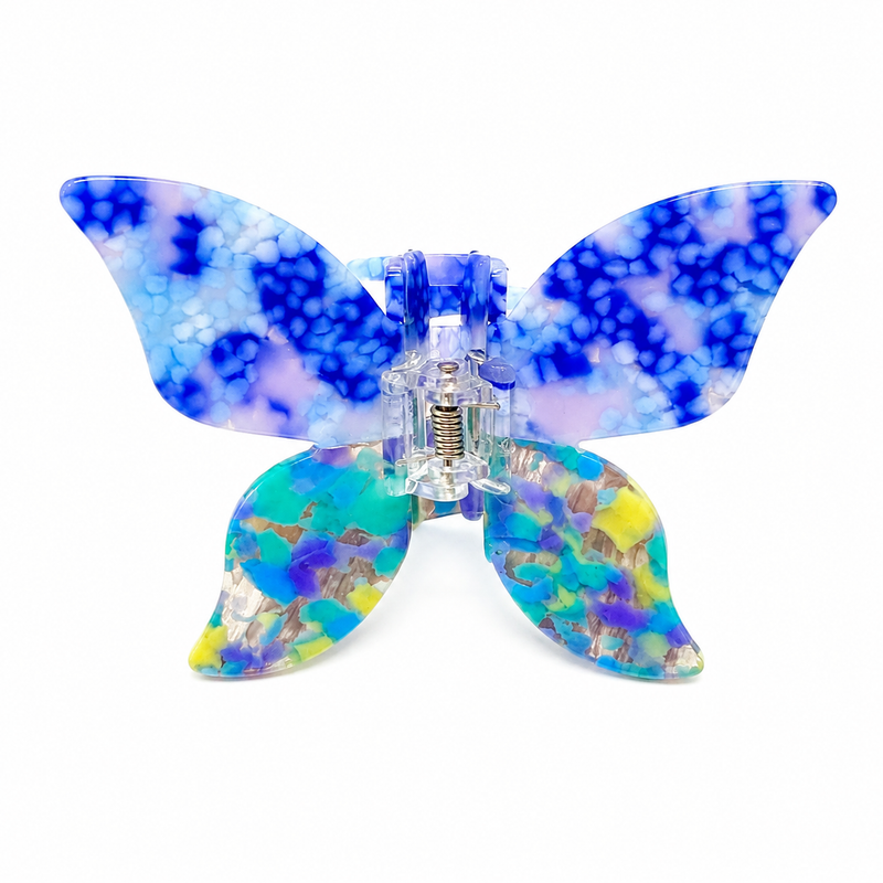 Blue patterned butterfly claw hair clip