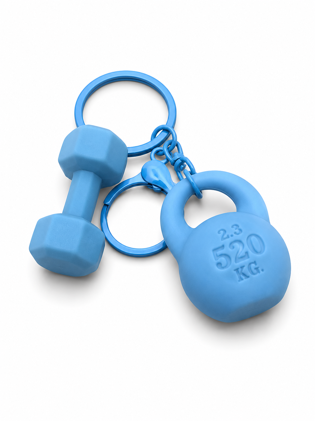 Blue Kettlebell and Dumbbell Keyring