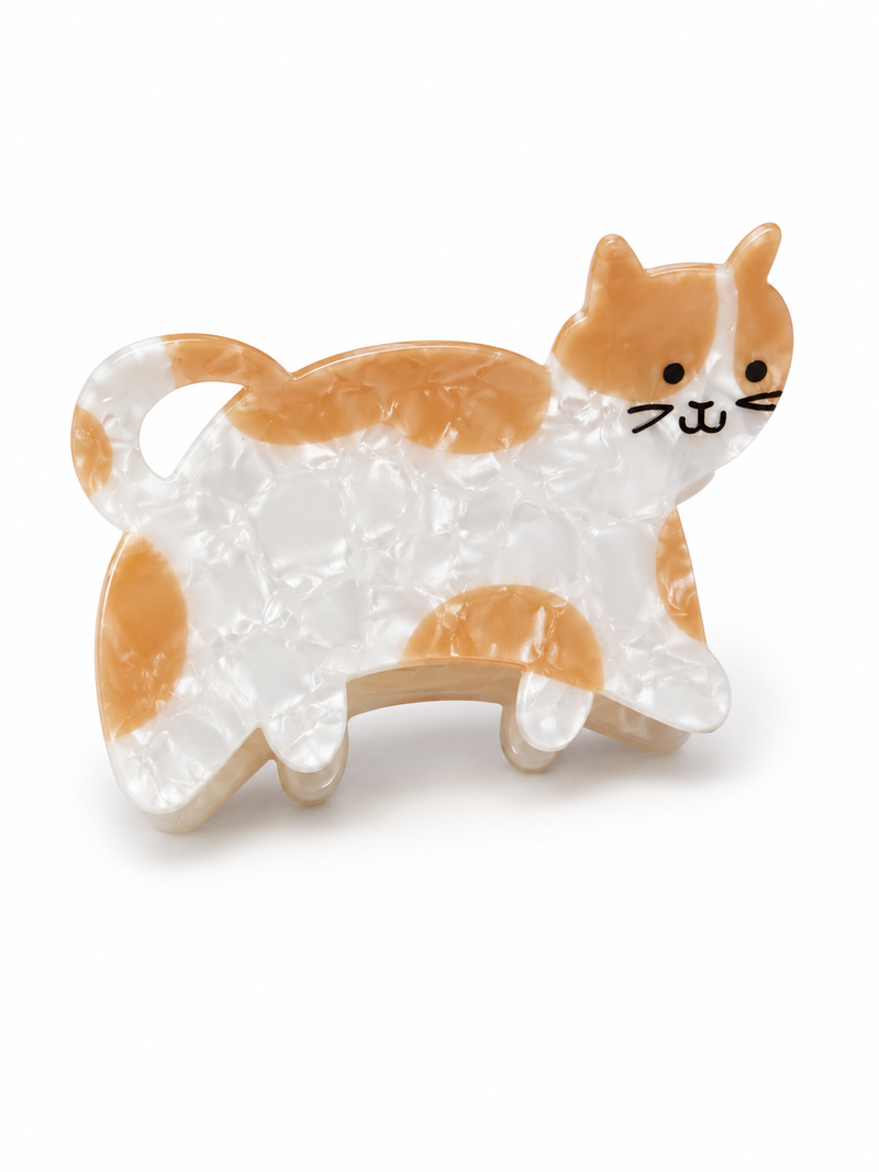 Pearlescent white and ginger calico cat hair claw clip