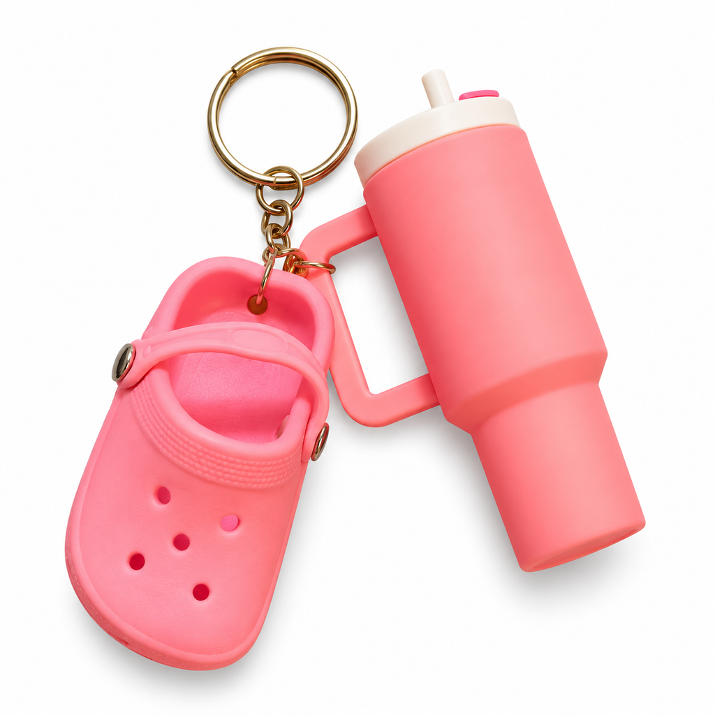Coral Pink Clog & Tumbler Keyring
