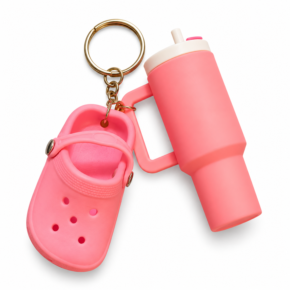 Coral Pink Clog & Tumbler Keyring