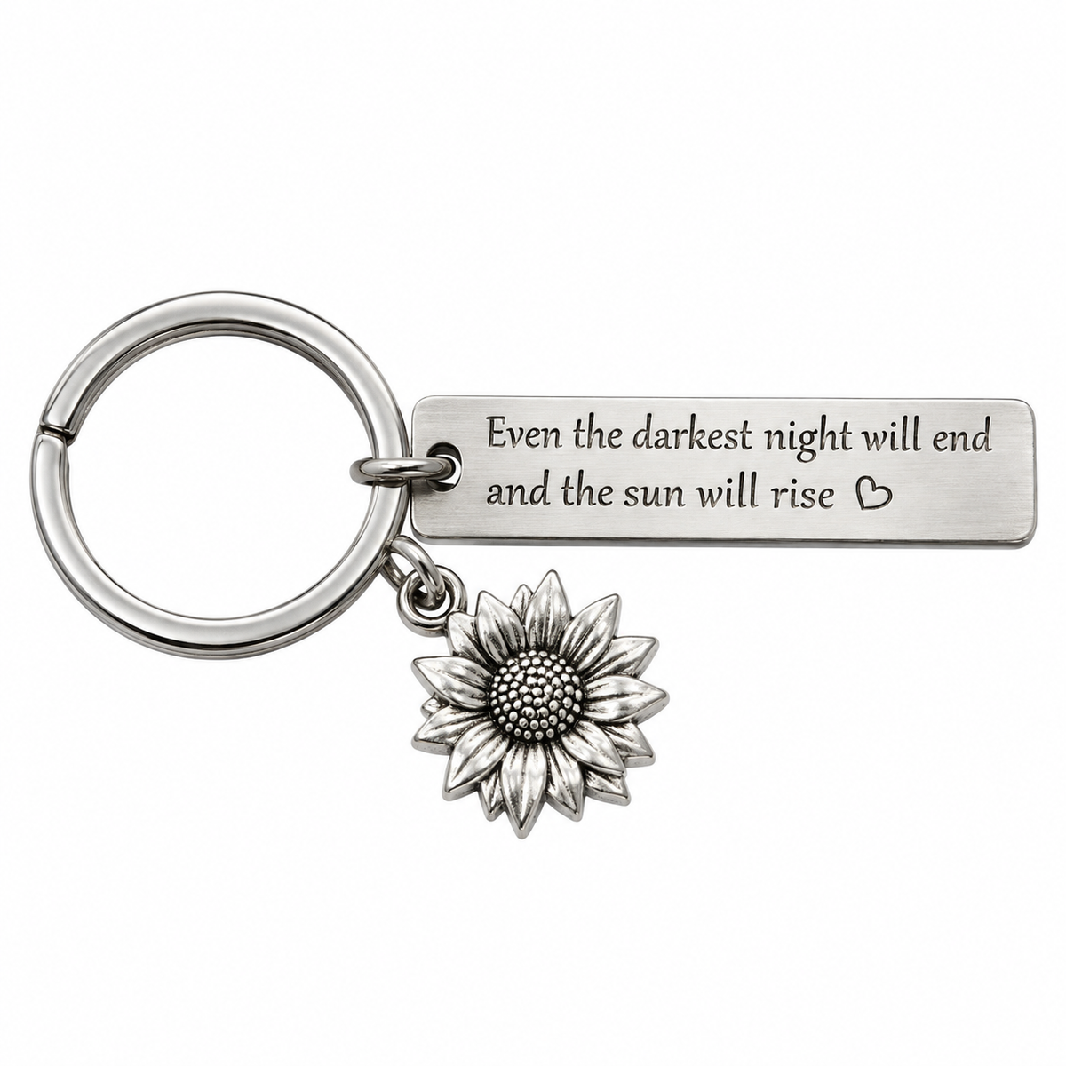 Sunflower keyring with Even the darkest night will end and the sun will rise message