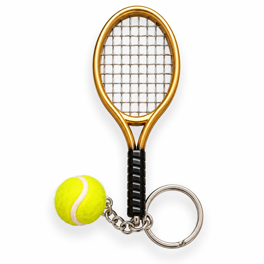 Gold Tennis Racket & Ball Keyring