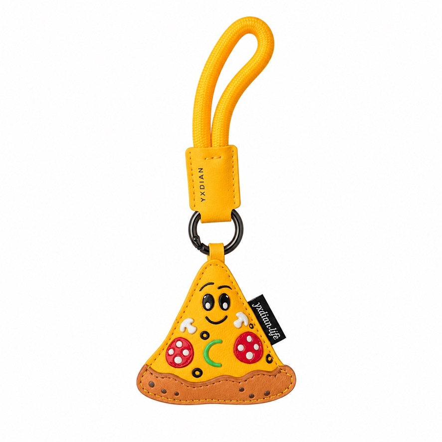 Happy pizza slice character loop keyring