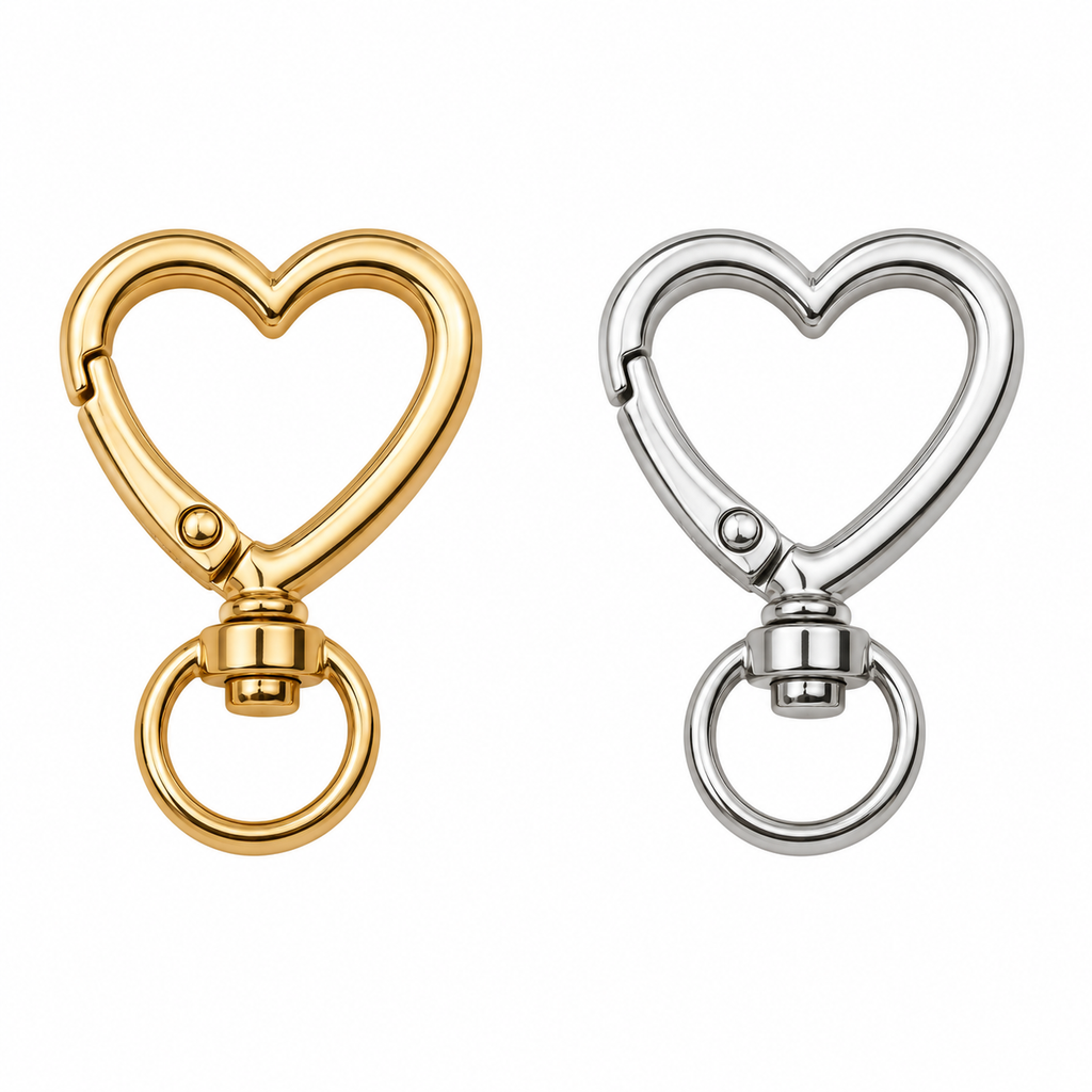 Heart shaped keyring clasps in gold and silver
