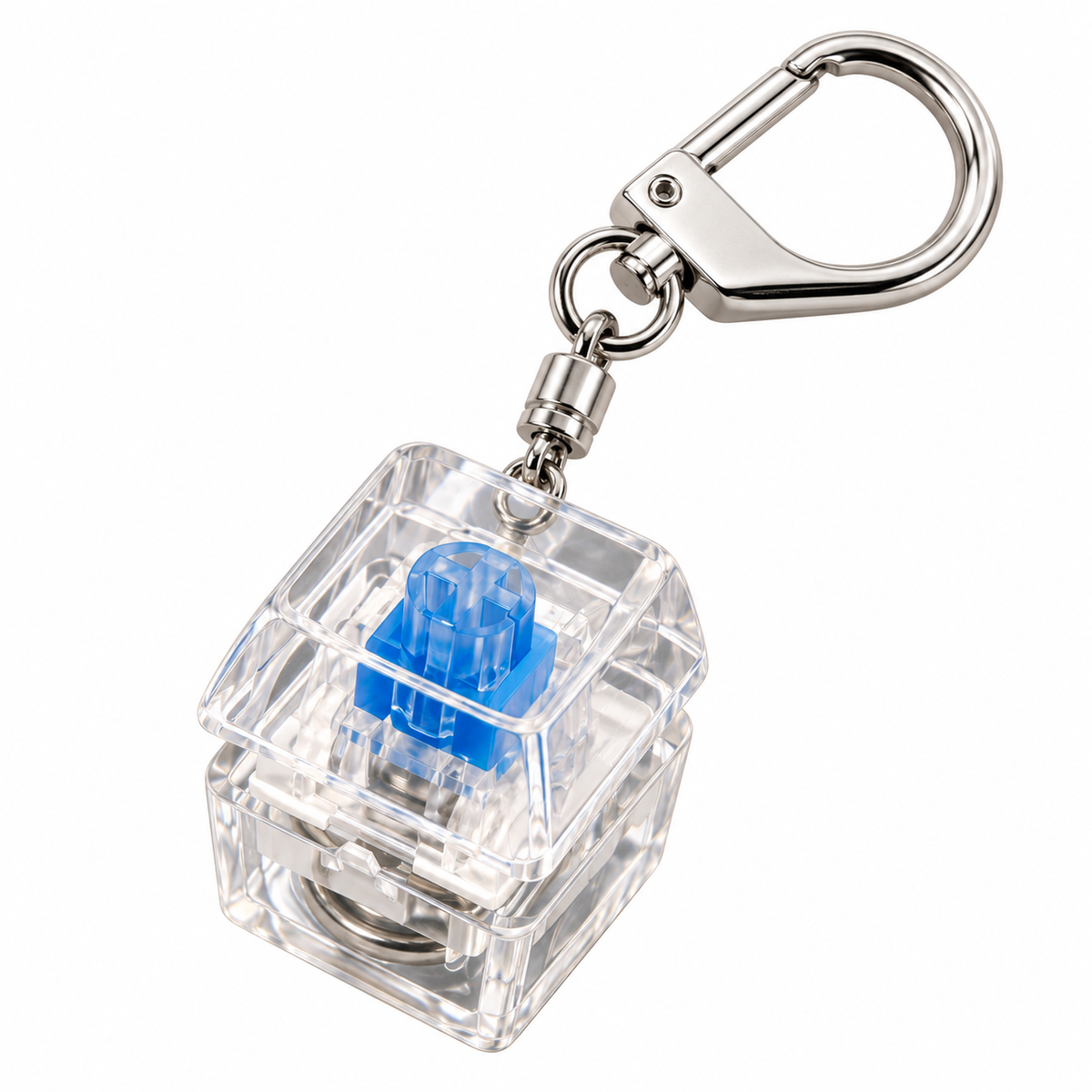Transparent keyboard switch keyring with silver hardware