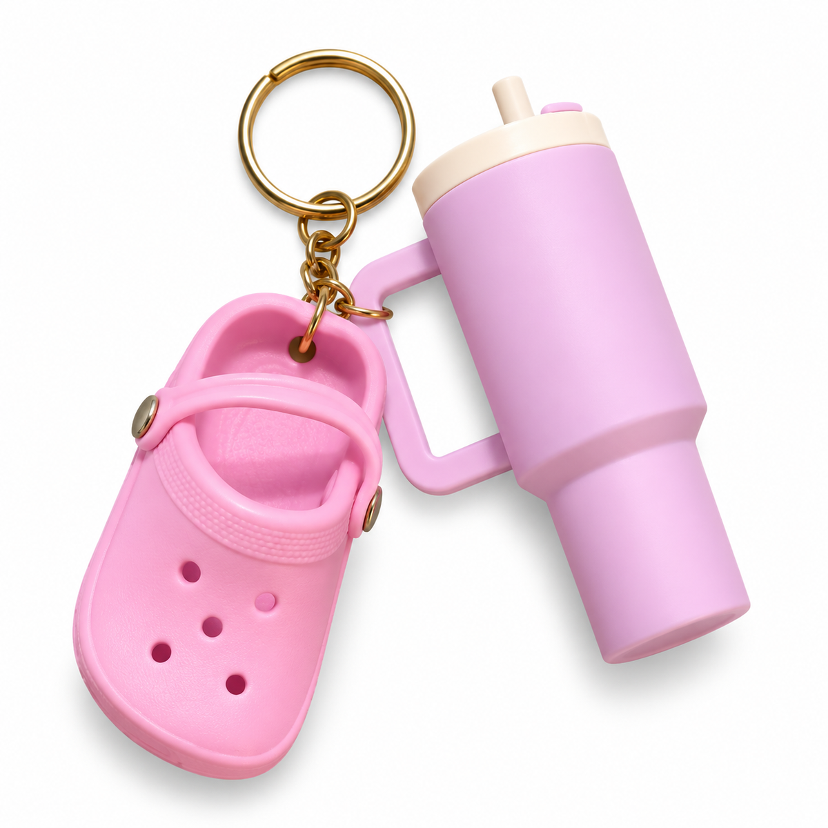 Pastel Pink Clog & Lilac Tumbler Keyring