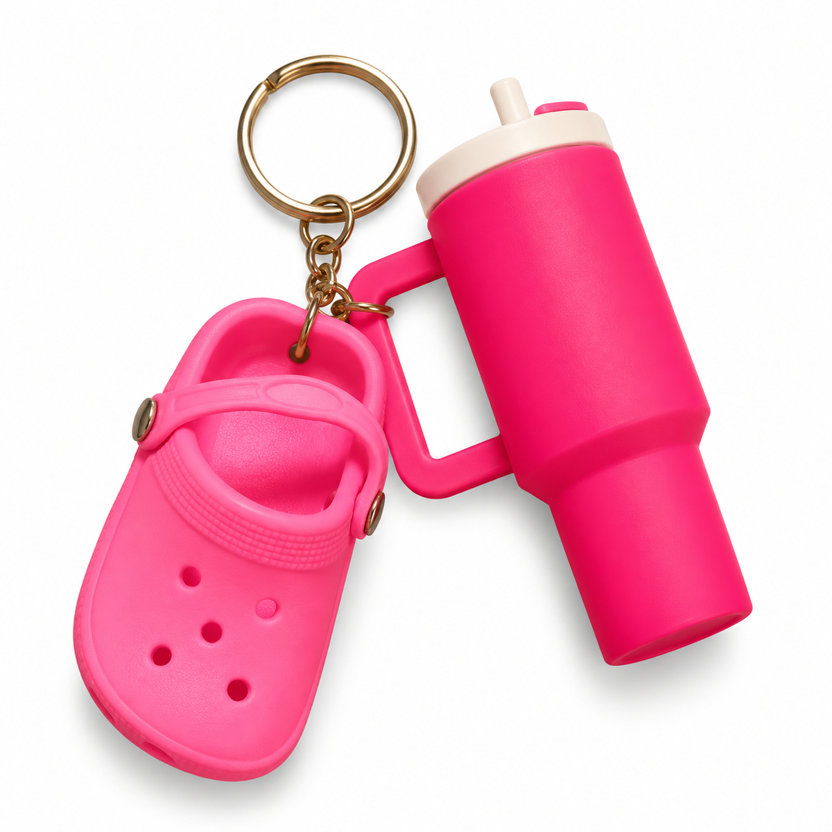 Pink Clog & Pink Tumbler Keyring