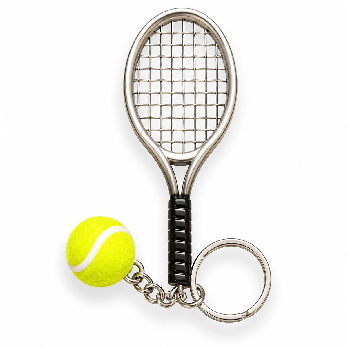 Silver Tennis Racket & Ball Keyring
