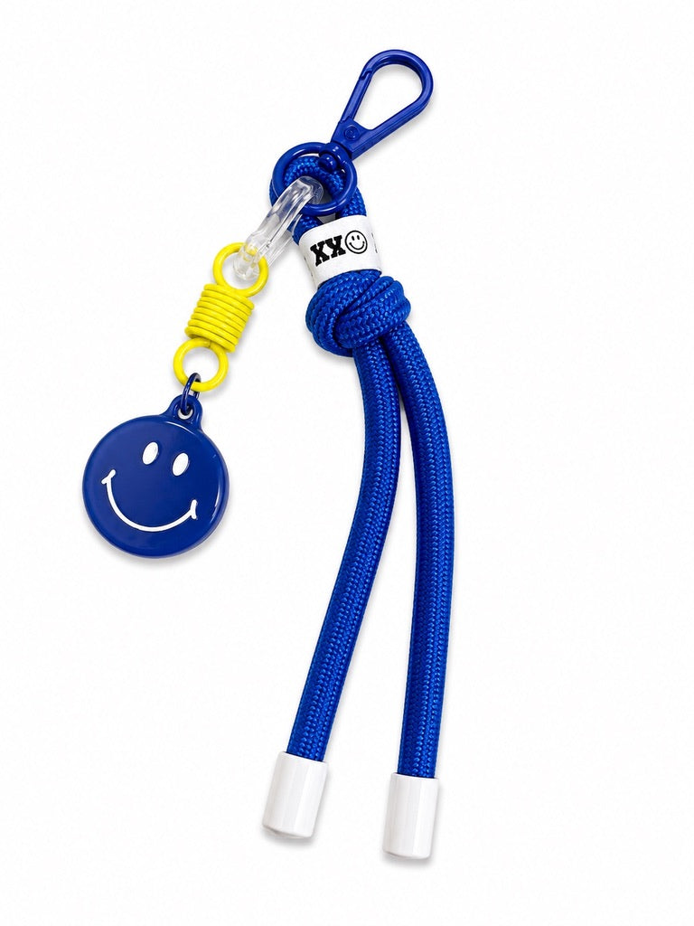 Blue smiley rope dangle keyring