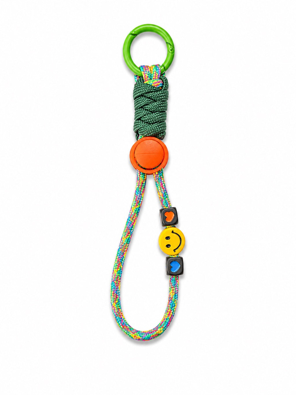 Rainbow rope smiley keyring with green wrap