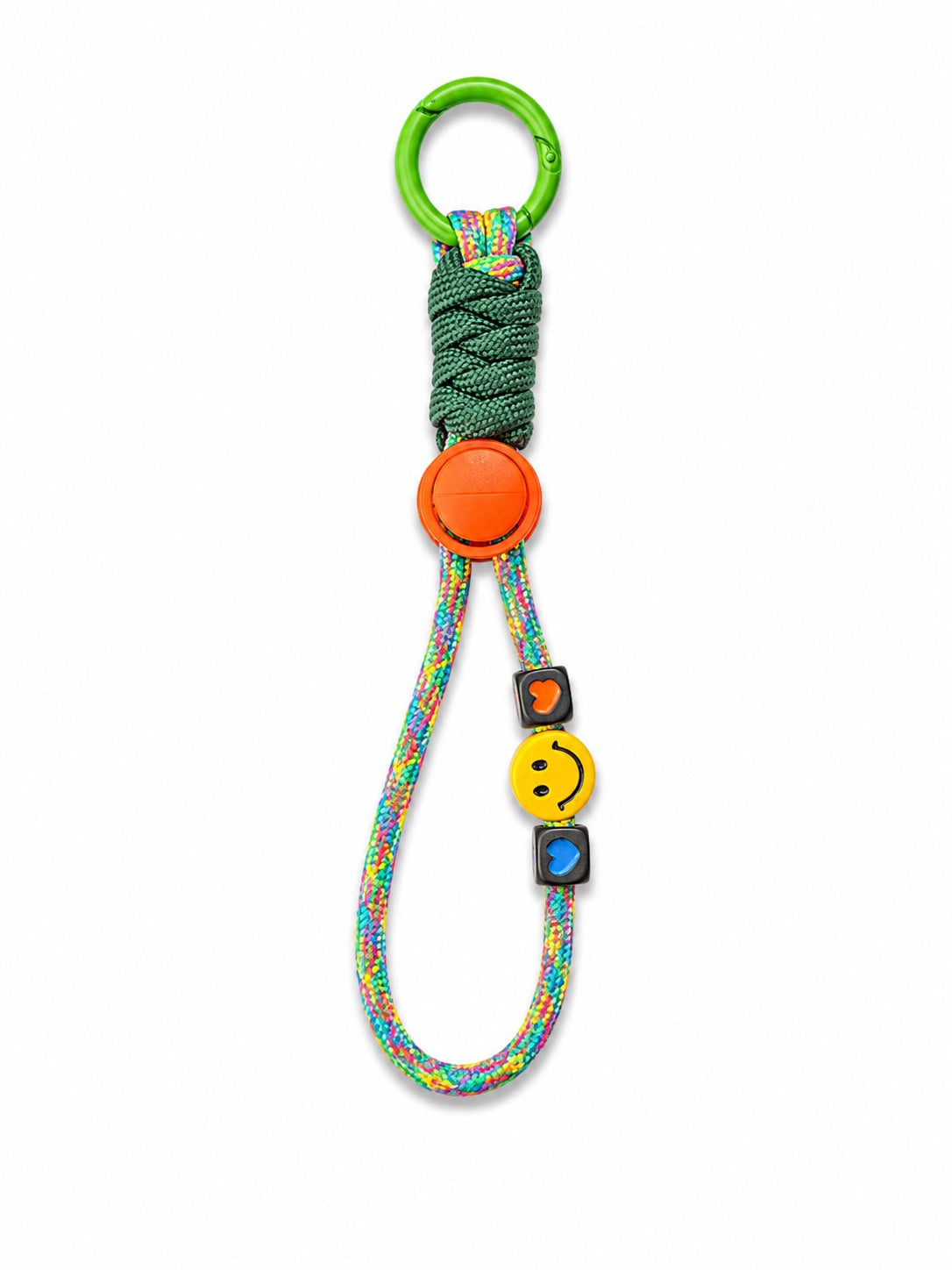 Rainbow rope smiley keyring with green wrap