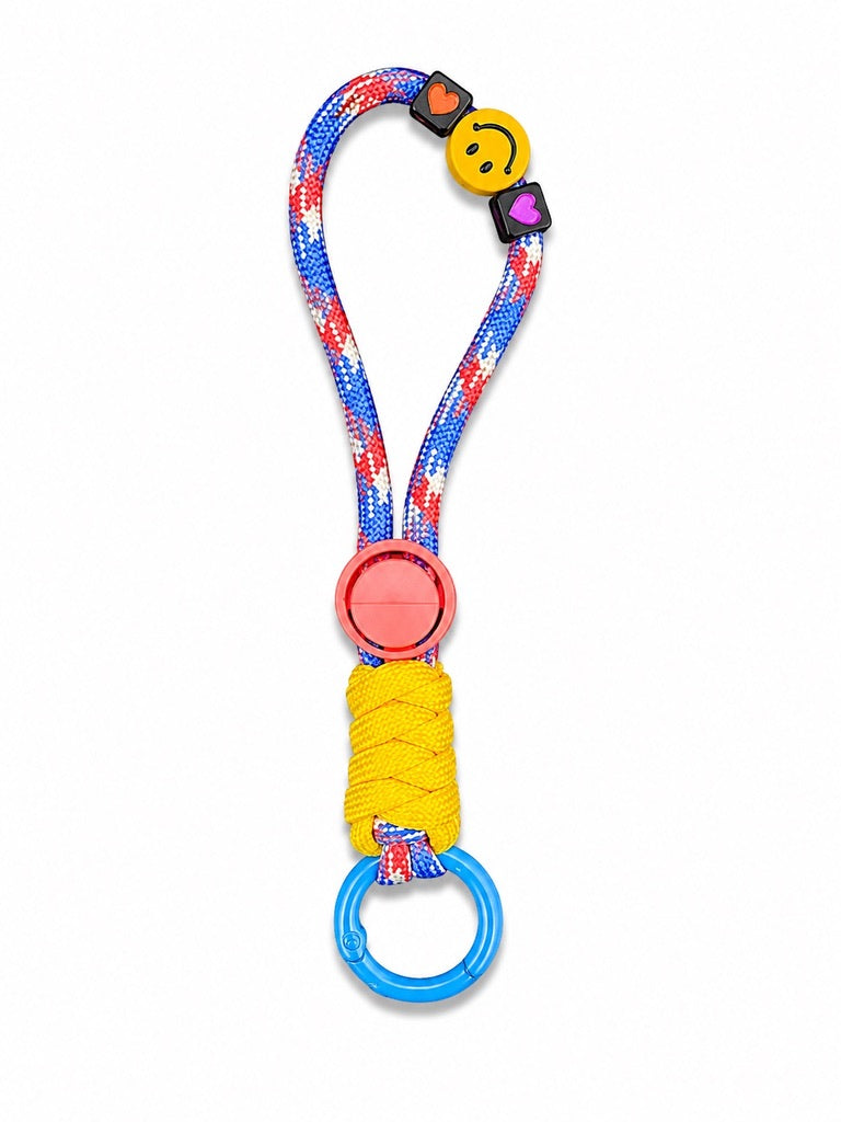 Red blue and white rope smiley keyring with yellow wrap