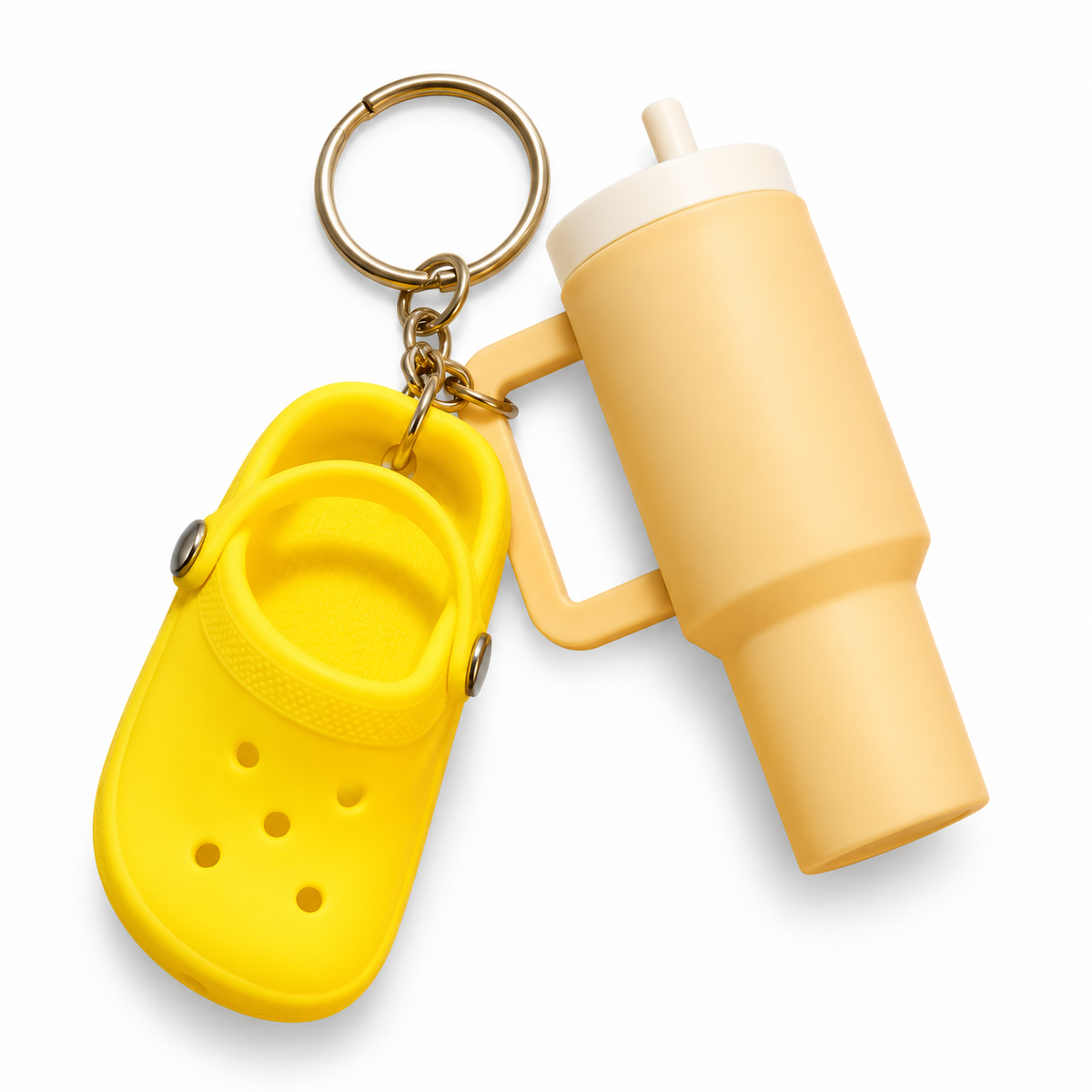 Yellow Clog & Beige Tumbler Keyring