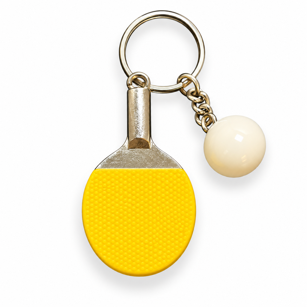 Yellow Table Tennis Paddle & Ball Keyring
